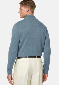 Boggi Milano Pull Demi-Zip Indigo En Cachemire