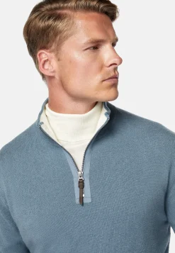 Boggi Milano Pull Demi-Zip Indigo En Cachemire