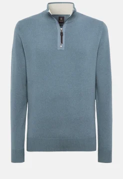 Boggi Milano Pull Demi-Zip Indigo En Cachemire