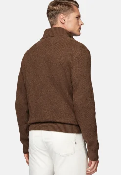 Boggi Milano Pull Demi-Zip Noisette En Laine Nylon