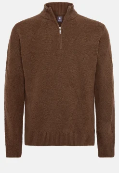 Boggi Milano Pull Demi-Zip Noisette En Laine Nylon