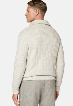 Boggi Milano Pull Demi-Zip Sable En Laine Mérinos