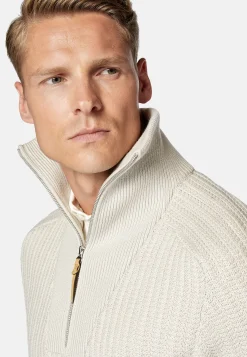 Boggi Milano Pull Demi-Zip Sable En Laine Mérinos