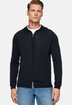 Boggi Milano Pull Full Zip À Capuche En Laine Mérinos