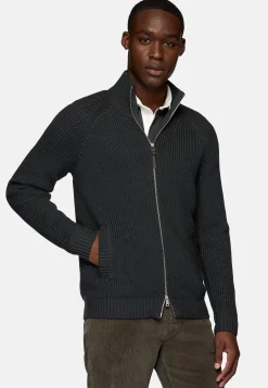 Boggi Milano Pull Full Zip Anthracite En Laine Mérinos