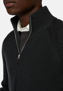 Boggi Milano Pull Full Zip Anthracite En Laine Mérinos