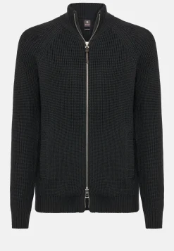 Boggi Milano Pull Full Zip Anthracite En Laine Mérinos