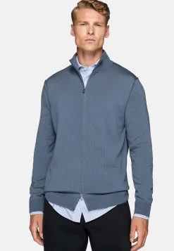 Boggi Milano Pull Full Zip Indigo En Laine Mérinos