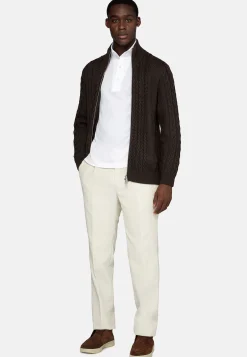 Boggi Milano Pull Full Zip Marron Avec Mélange De Points En Laine Mérinos