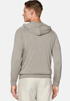 Boggi Milano Pull Full Zip Taupe À Capuche En Laine Mérinos