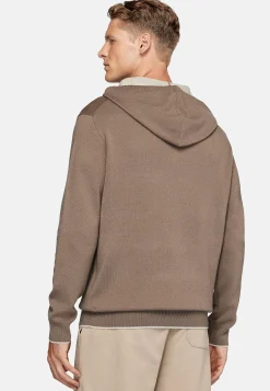 Boggi Milano Pull Taupe À Capuche En Laine Nylon Coton