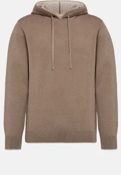 Boggi Milano Pull Taupe À Capuche En Laine Nylon Coton