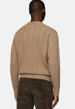 Boggi Milano Pull Taupe À Col Rond En Laine