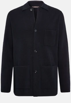 Boggi Milano Surchemise Maille Bleu Marine En Laine Mérinos