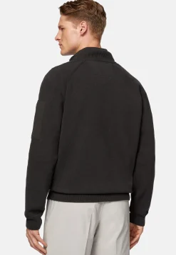 Boggi Milano Sweat-shirt Full Zip Maille Anthracite En Coton Technique