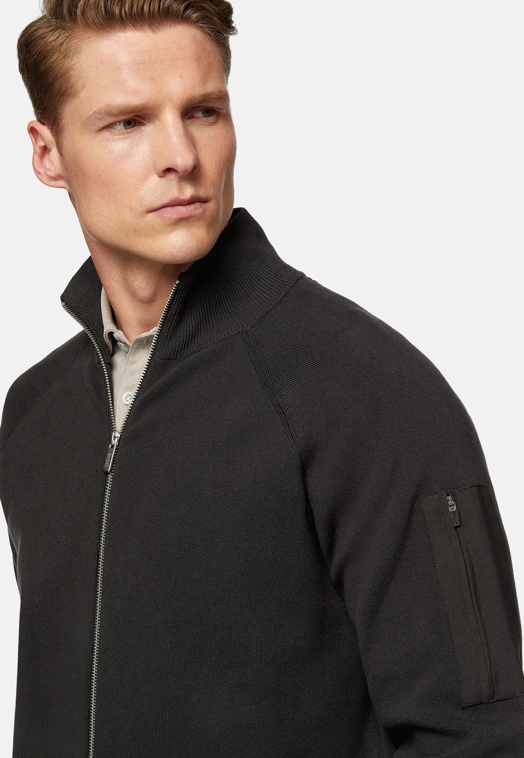 Boggi Milano Sweat-shirt Full Zip Maille Anthracite En Coton Technique