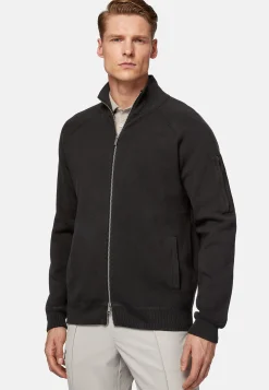 Boggi Milano Sweat-shirt Full Zip Maille Anthracite En Coton Technique