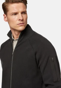 Boggi Milano Sweat-shirt Full Zip Maille Anthracite En Coton Technique