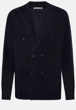 Boggi Milano Veste En Maille Croisée Bleu Marine En Laine Mérinos